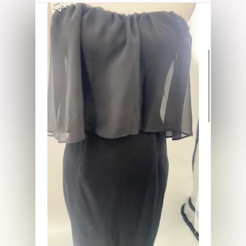 Black Halo Strapless Sheath Midi Black Dress sheer overlay Classy Size 4 Video